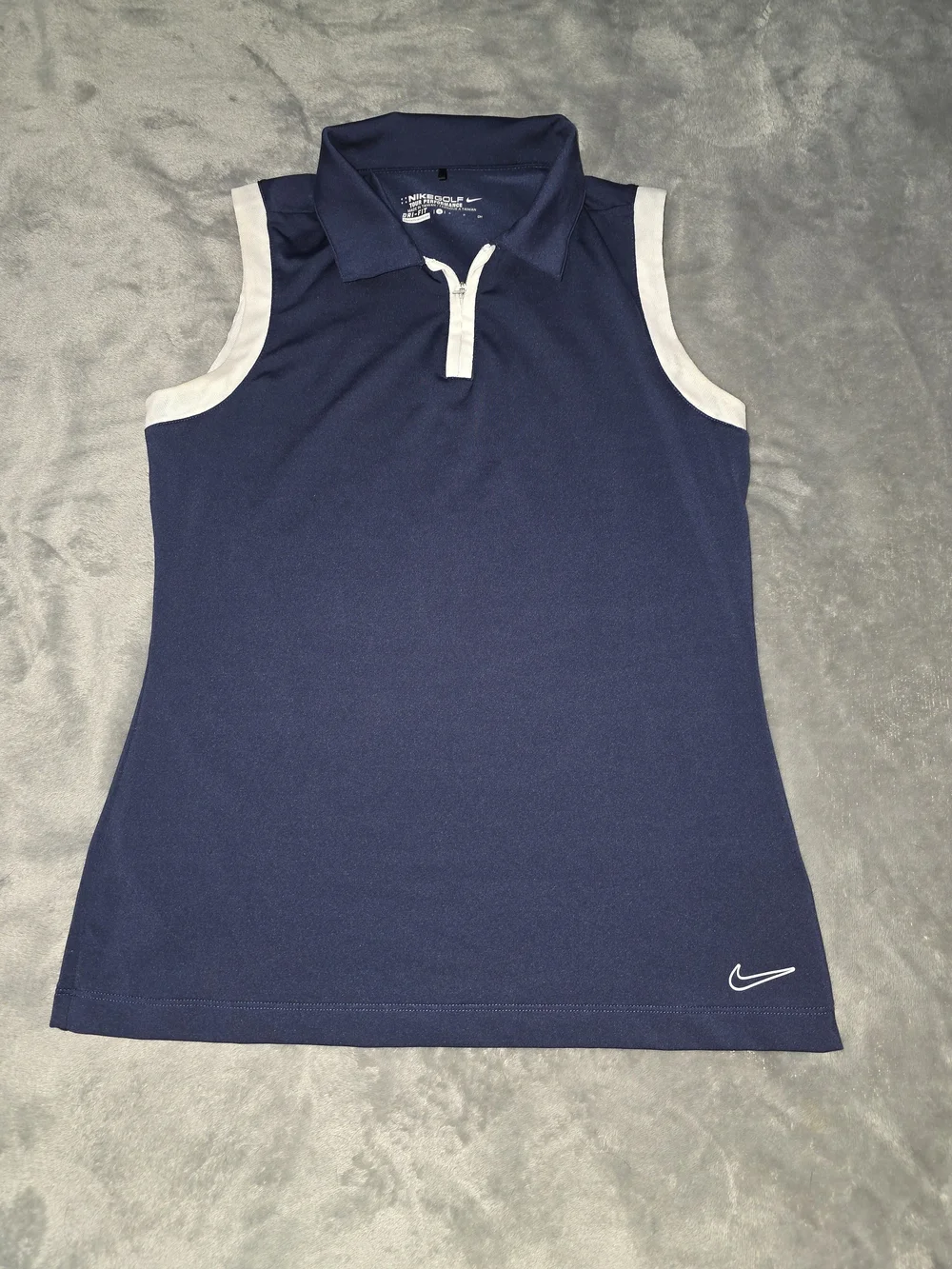 Nike Women’s Navy Sleeveless Golf Polo Tank with White Trim